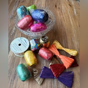 Vintage Ribbon & Gift Wrap Raffia Lot 🎀 Colorful Craft Bundle